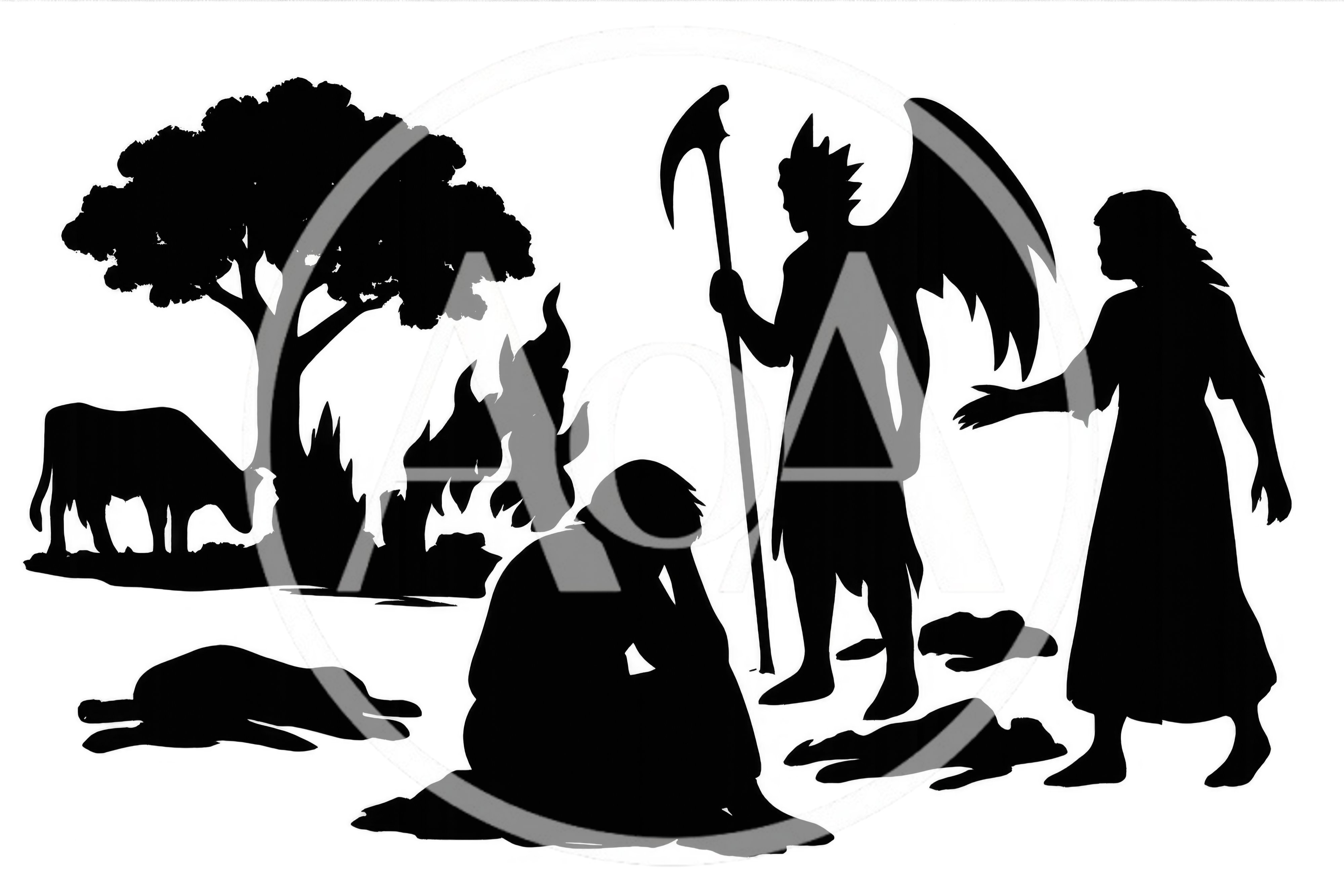 Silhouette Illustration Of Biblical Job Suffering With Satan