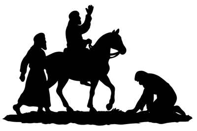 Silhouette Of A Man Riding A Horse With Followers