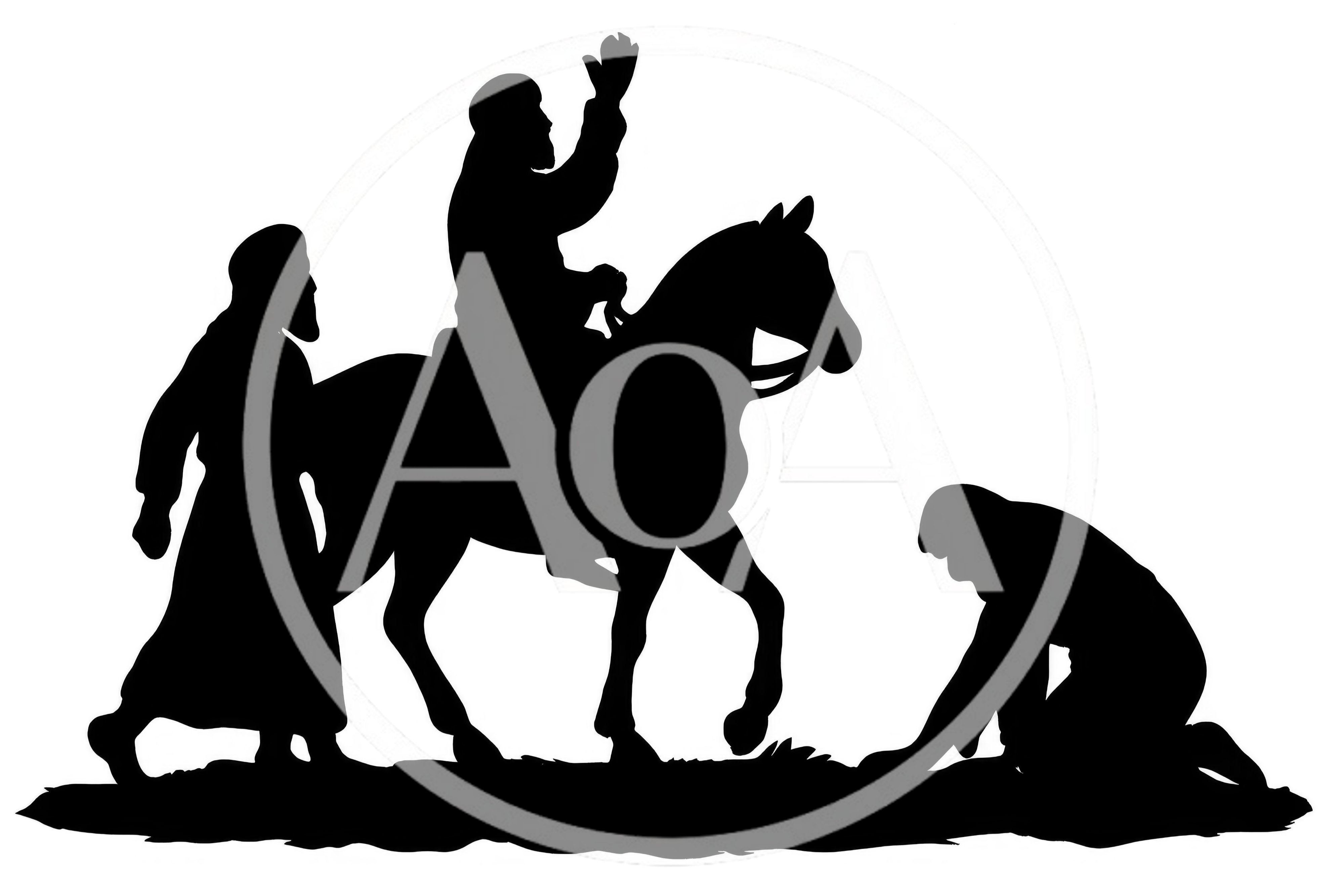 Silhouette Of A Man Riding A Horse With Followers