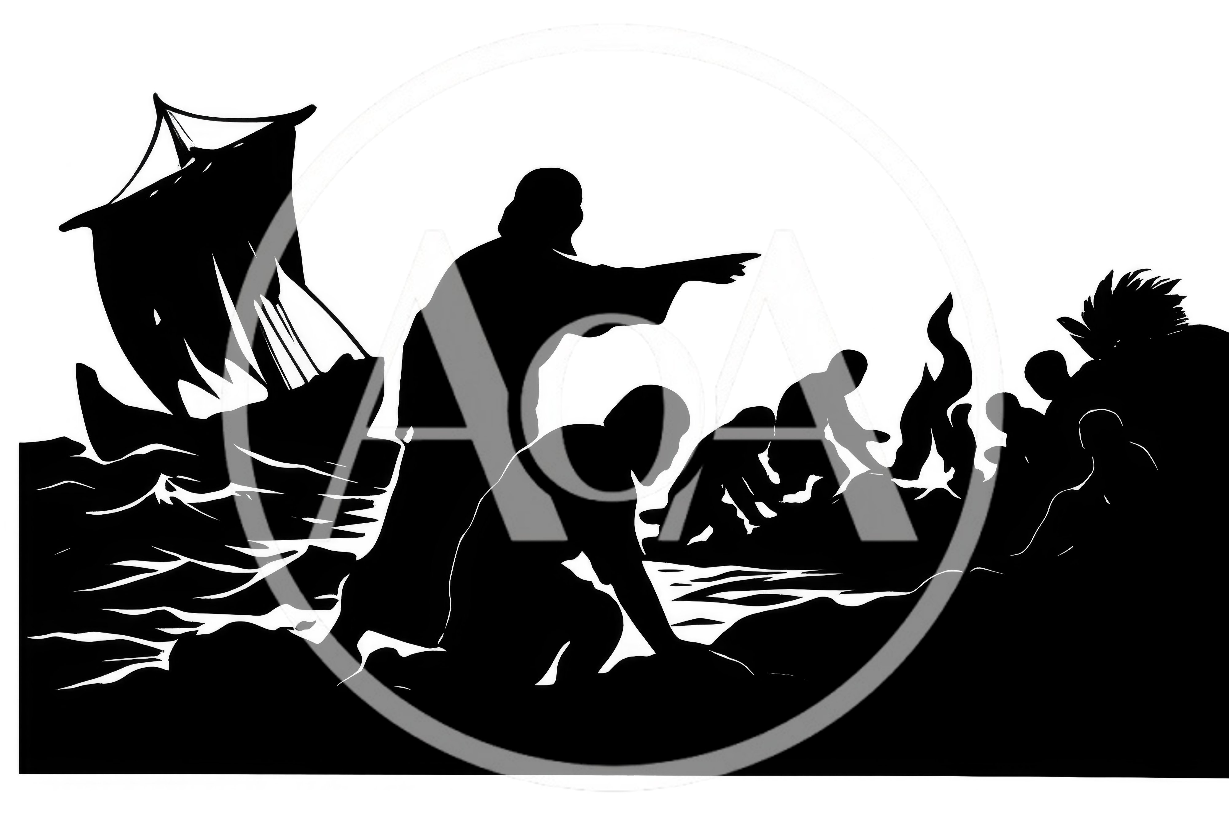 Silhouette Illustration Of Jesus And Disciples On Shore