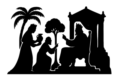 Silhouette Illustration of Biblical King and Subjects