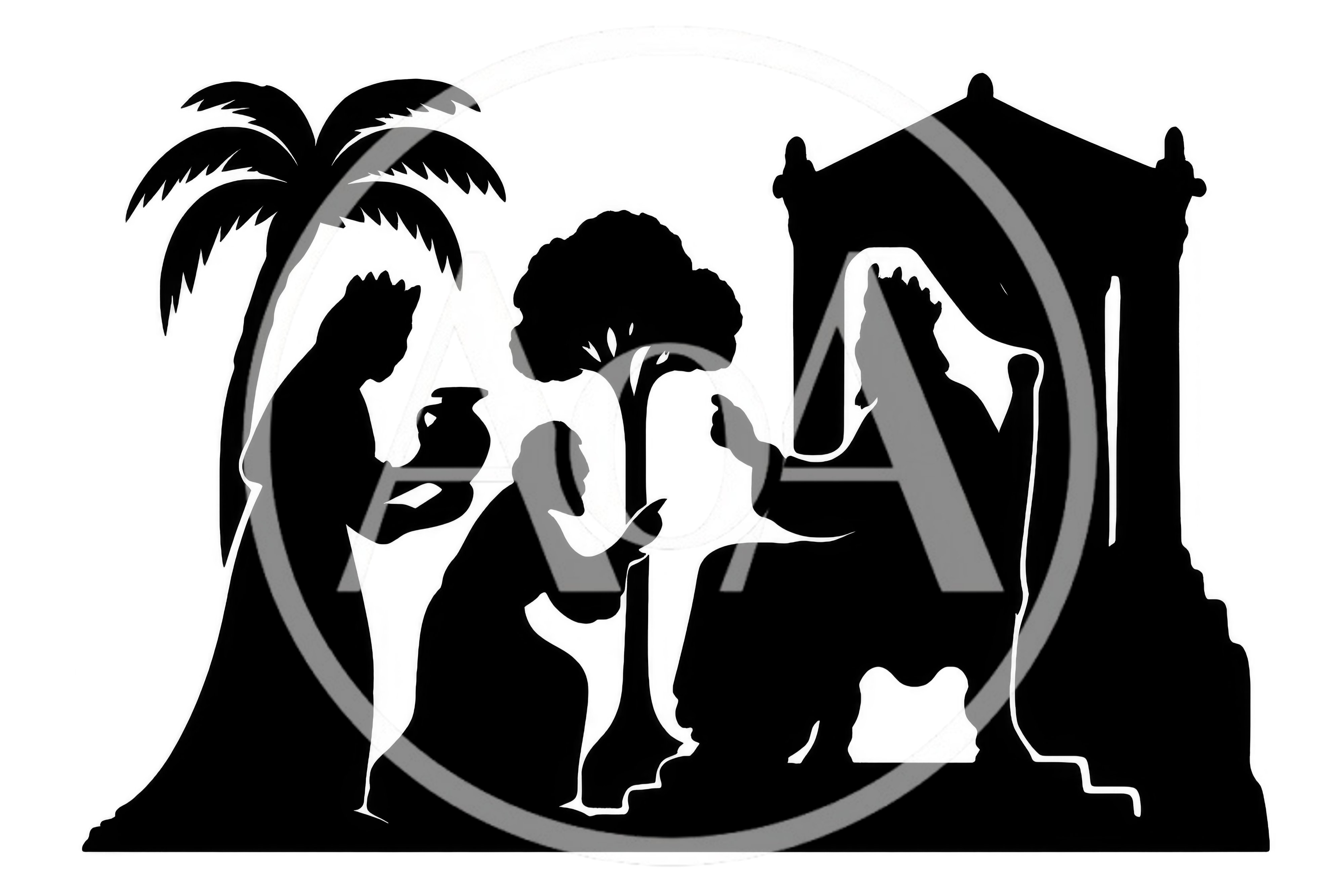 Silhouette Illustration of Biblical King and Subjects