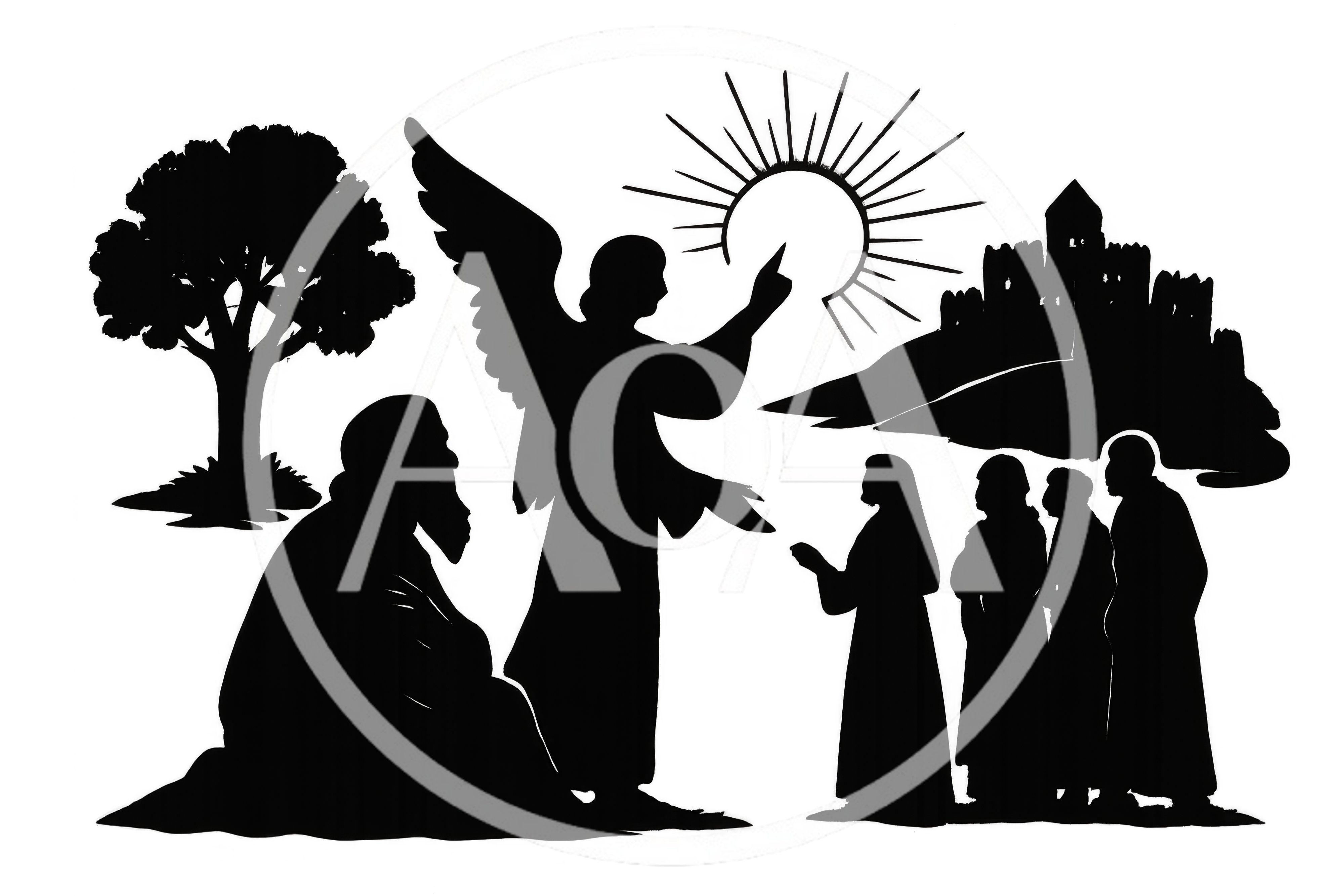Silhouette Illustration Of An Angel Appearing To People