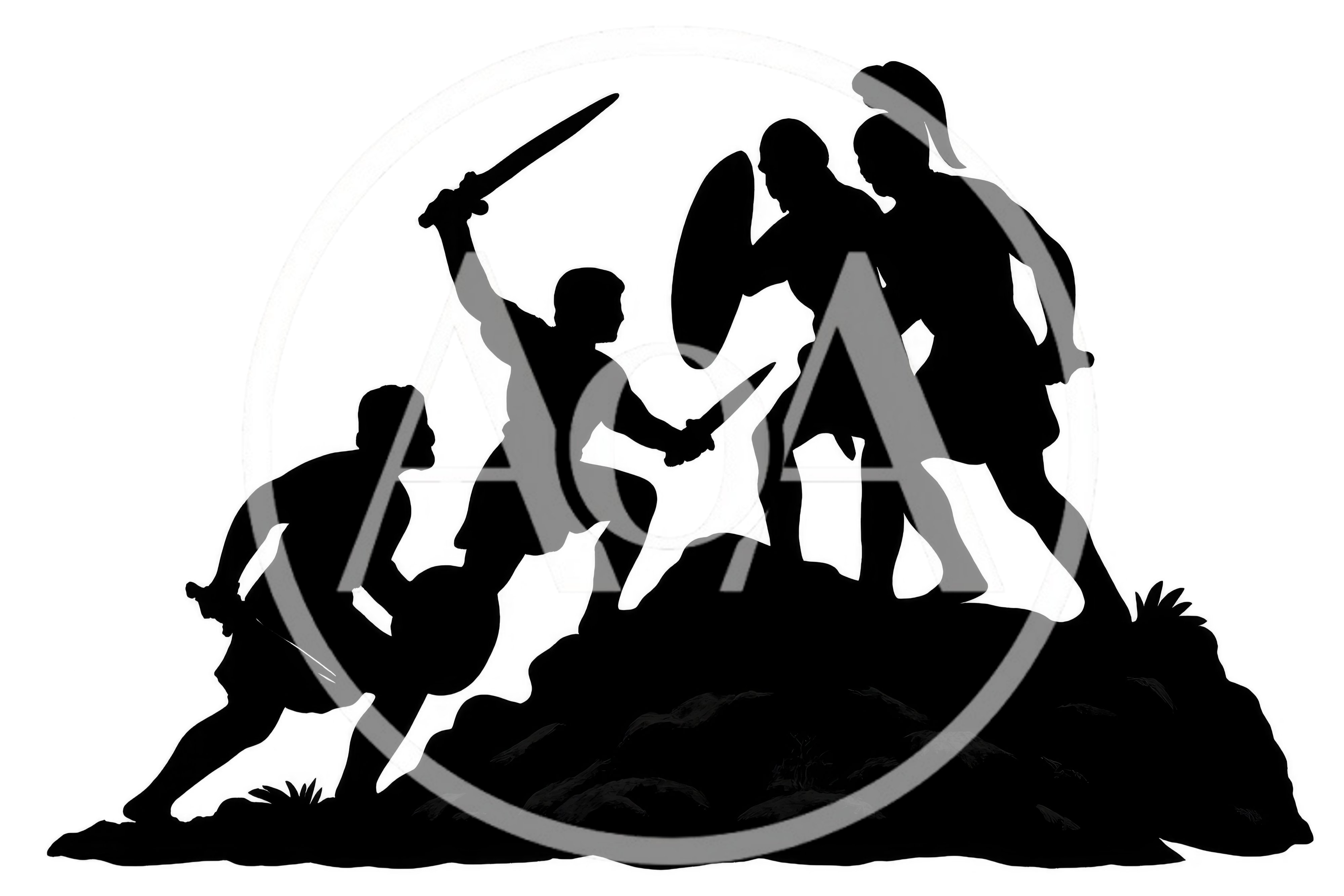 Silhouette Of Ancient Warriors Fighting In Battle
