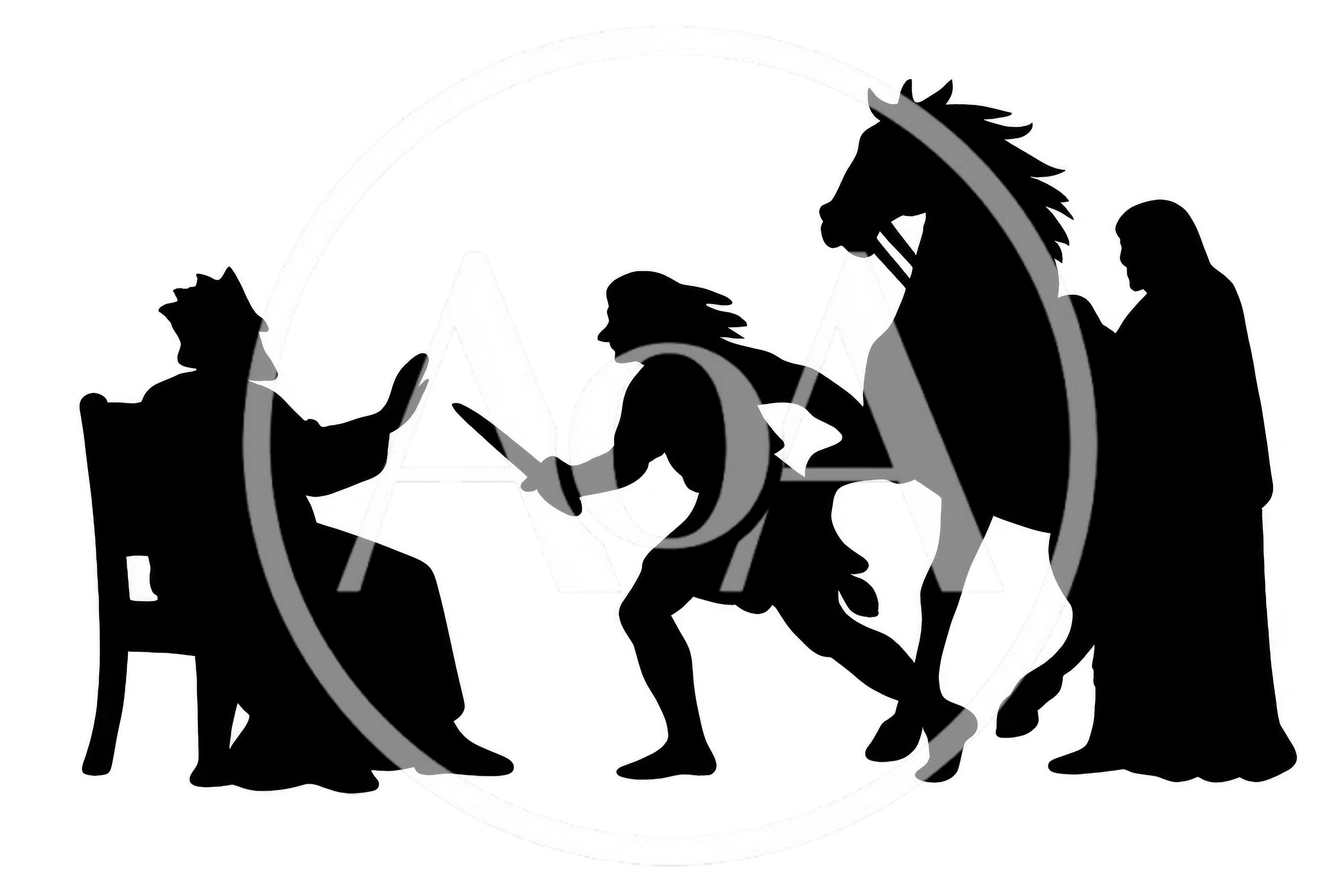 Silhouette Illustration Of A King Confronted By A Warrior