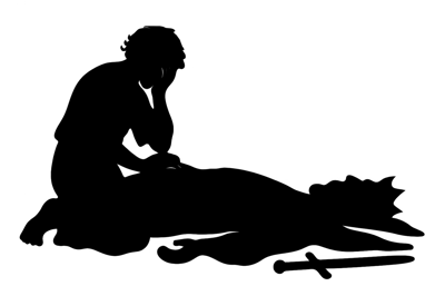 Silhouette Of A Mourning Figure Beside A Fallen King
