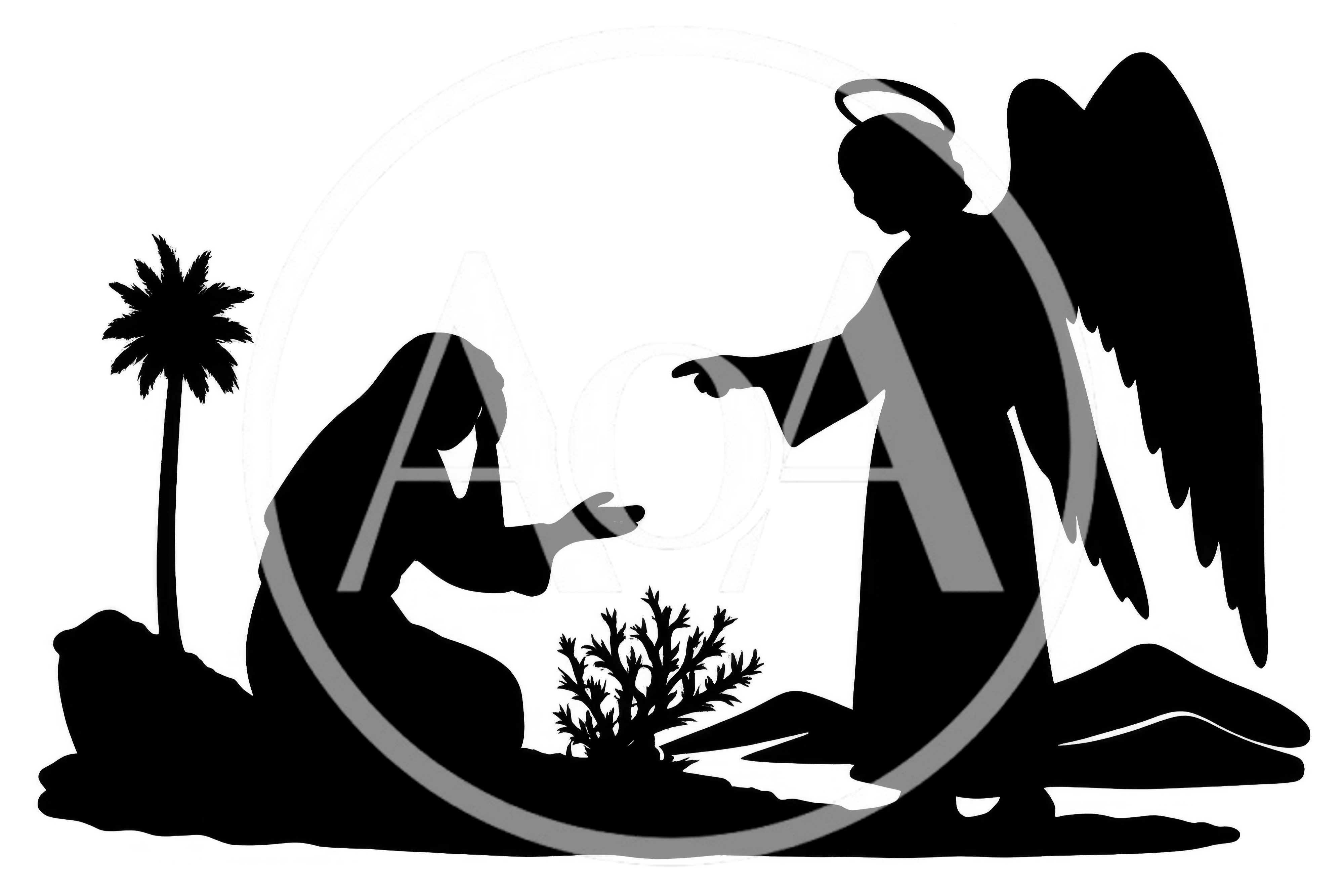 Silhouette Illustration of an Angel Appearing to a Person