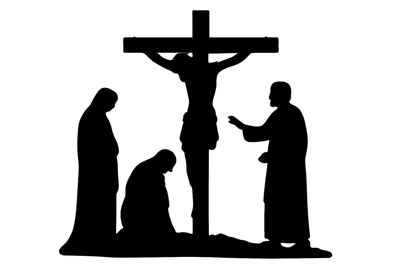 Silhouette Of Jesus Christ On The Cross With Figures