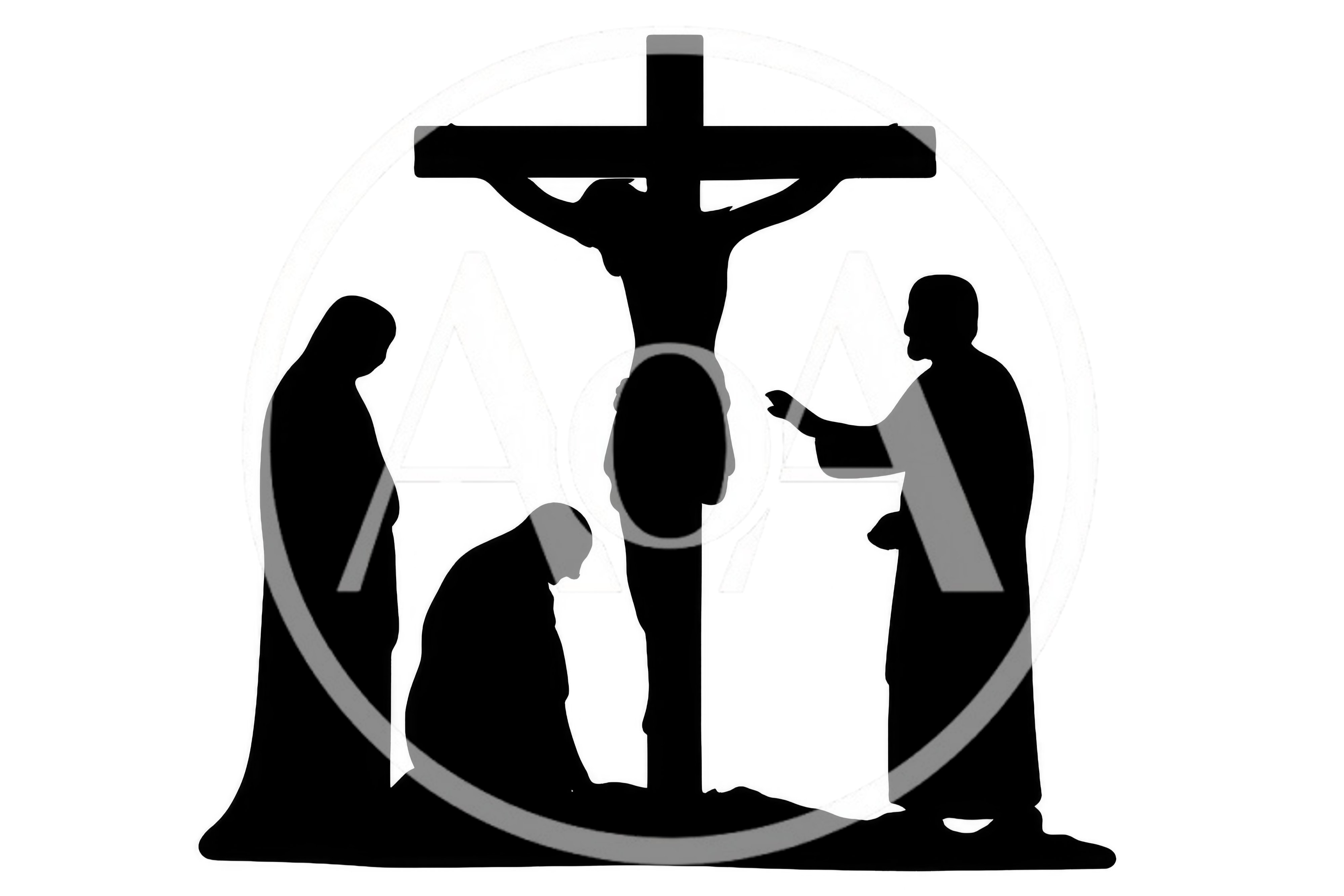 Silhouette Of Jesus Christ On The Cross With Figures