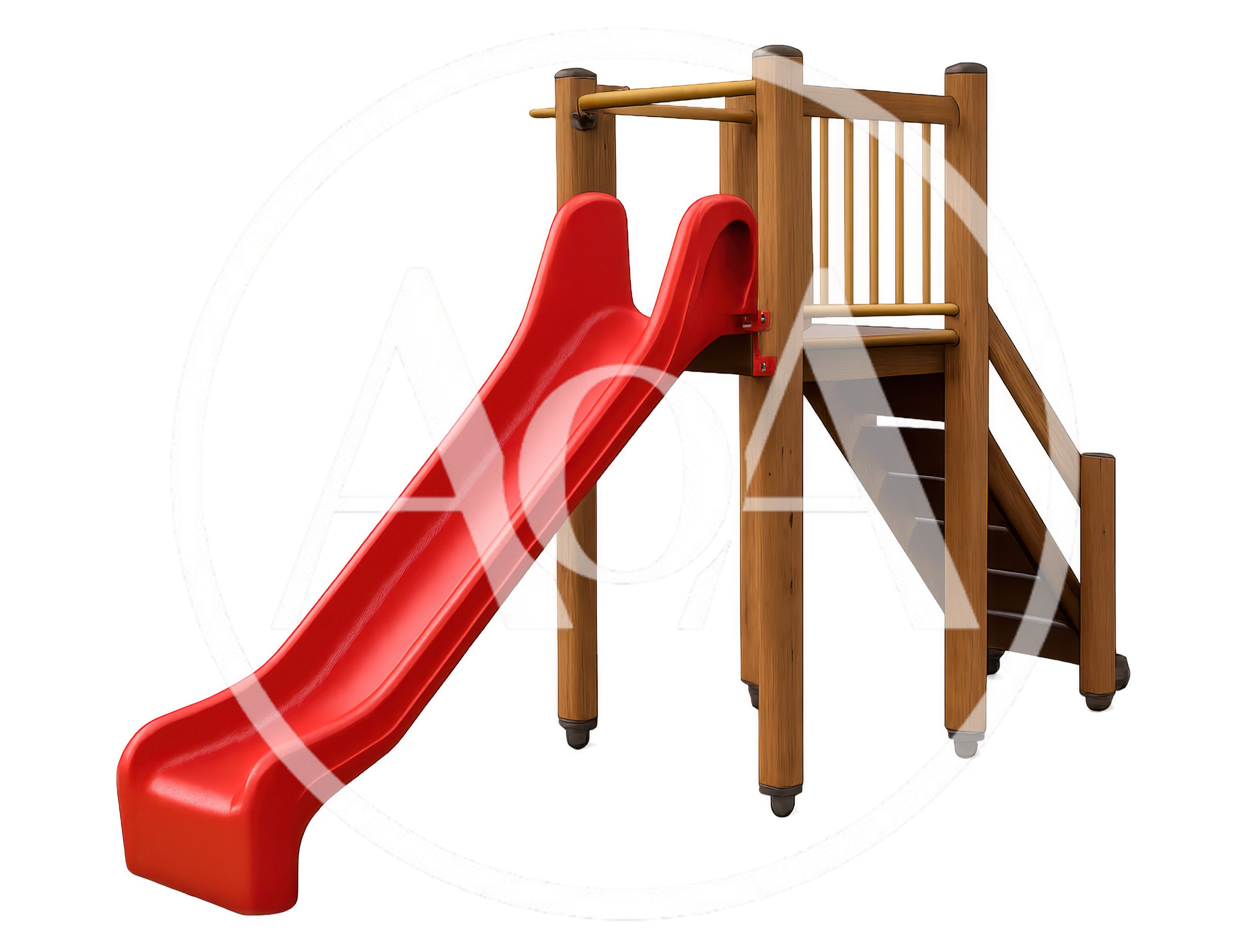 Wooden Playground Slide With Red Plastic Chute