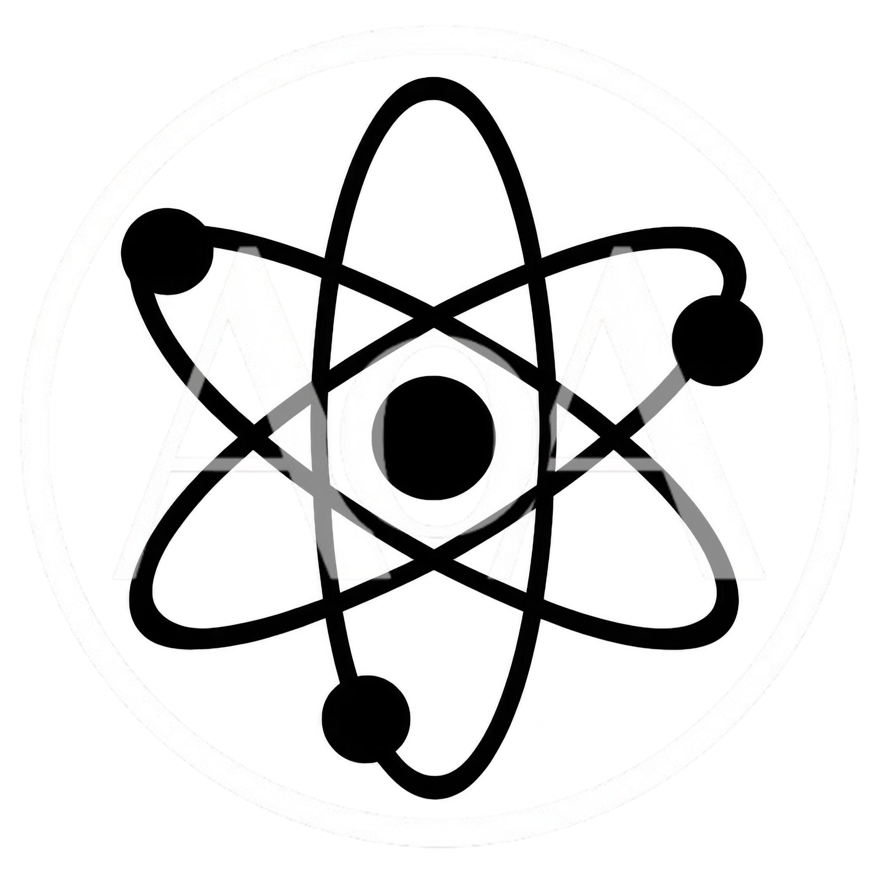 Minimalist Black Atom Symbol Icon On White Background