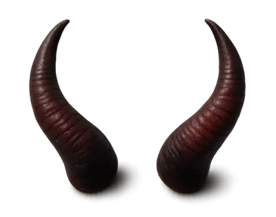 Pair Of Dark Textured Demon Horns Isolated On White