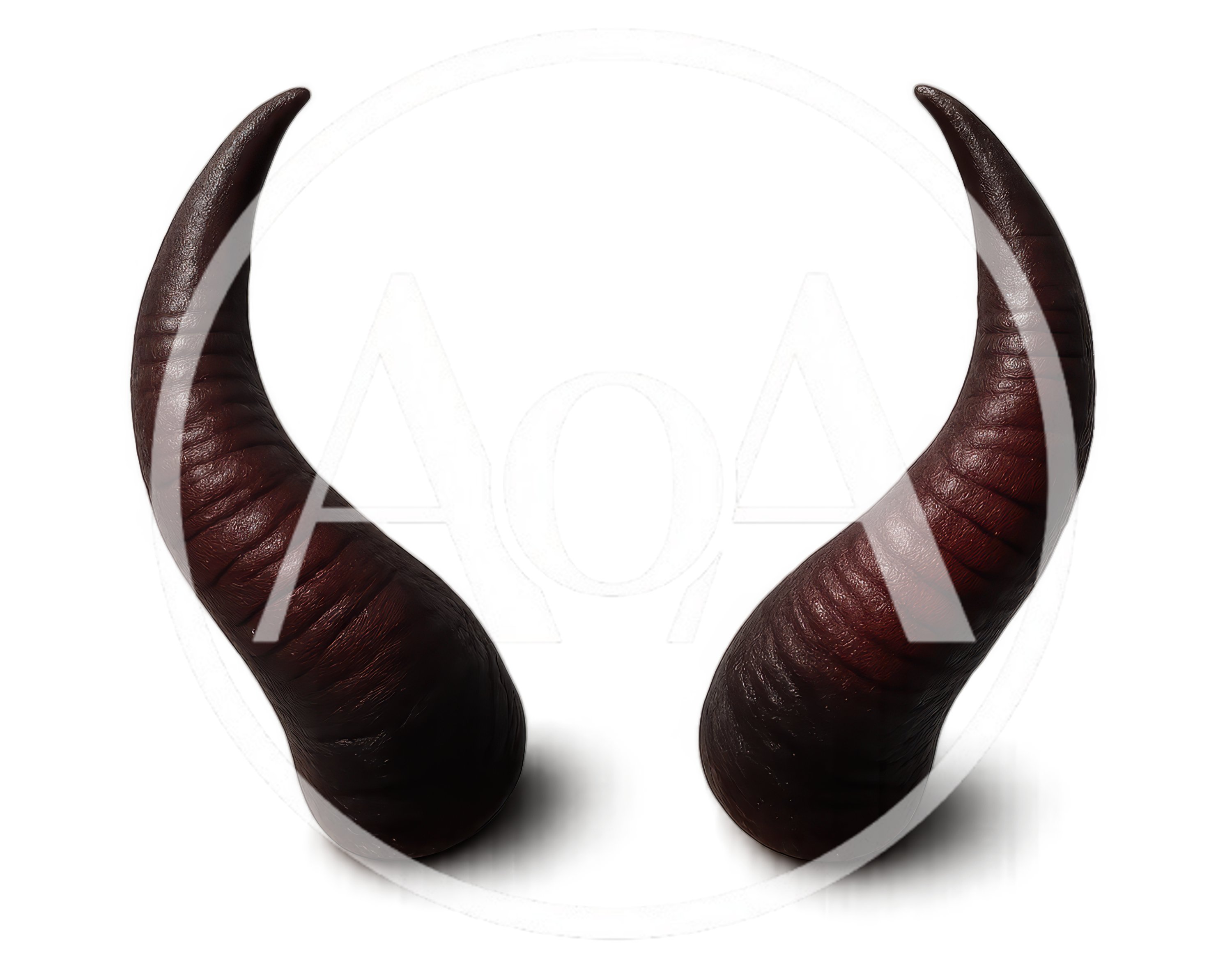 Pair Of Dark Textured Demon Horns Isolated On White
