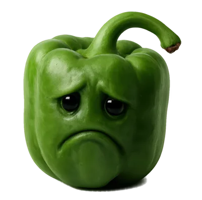 Sad Green Bell Pepper With Human Facial Features