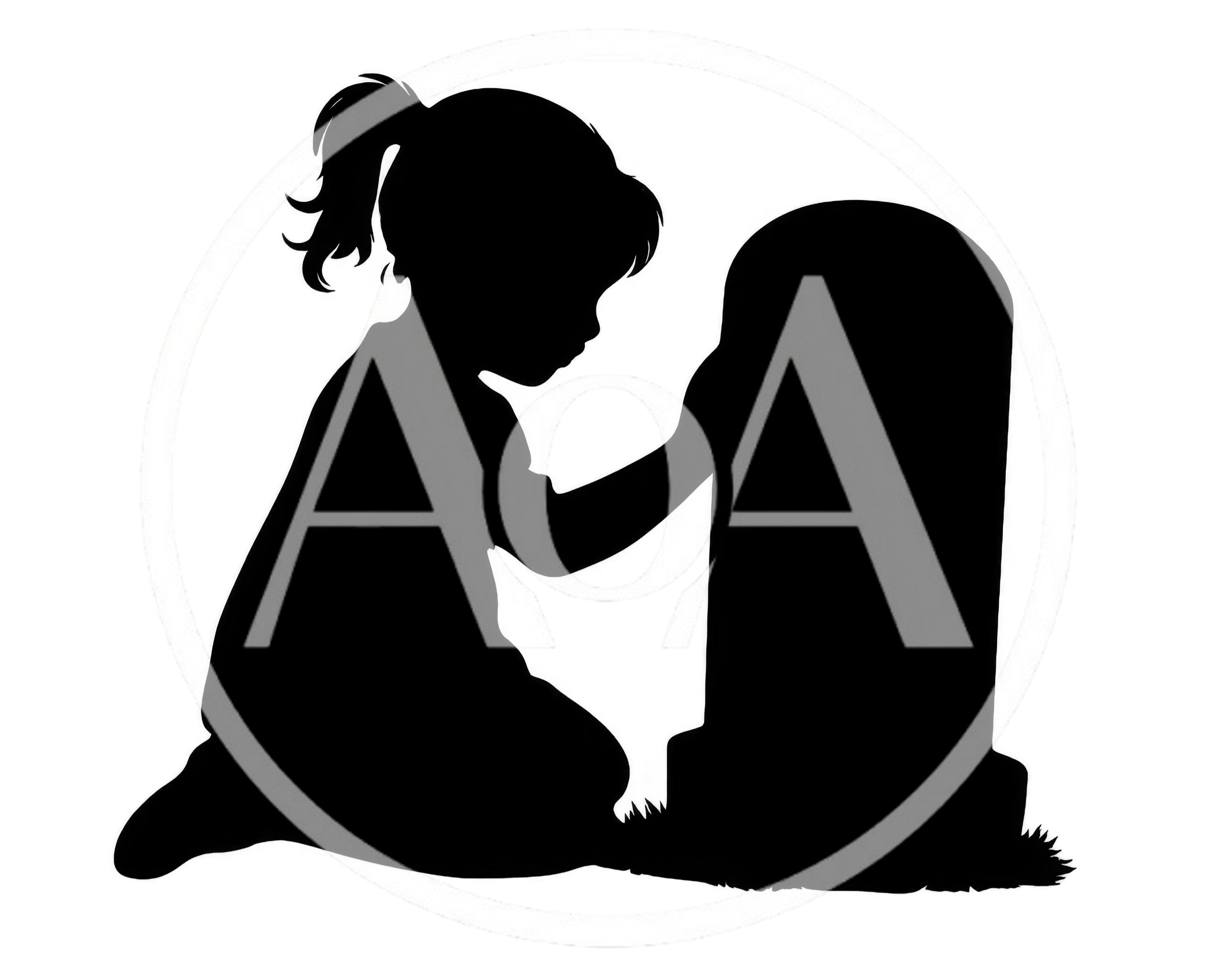 Silhouette Of A Young Girl Kneeling By A Gravestone