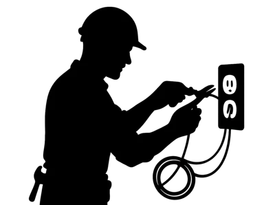 Silhouette Of An Electrician Working On A Wall Outlet
