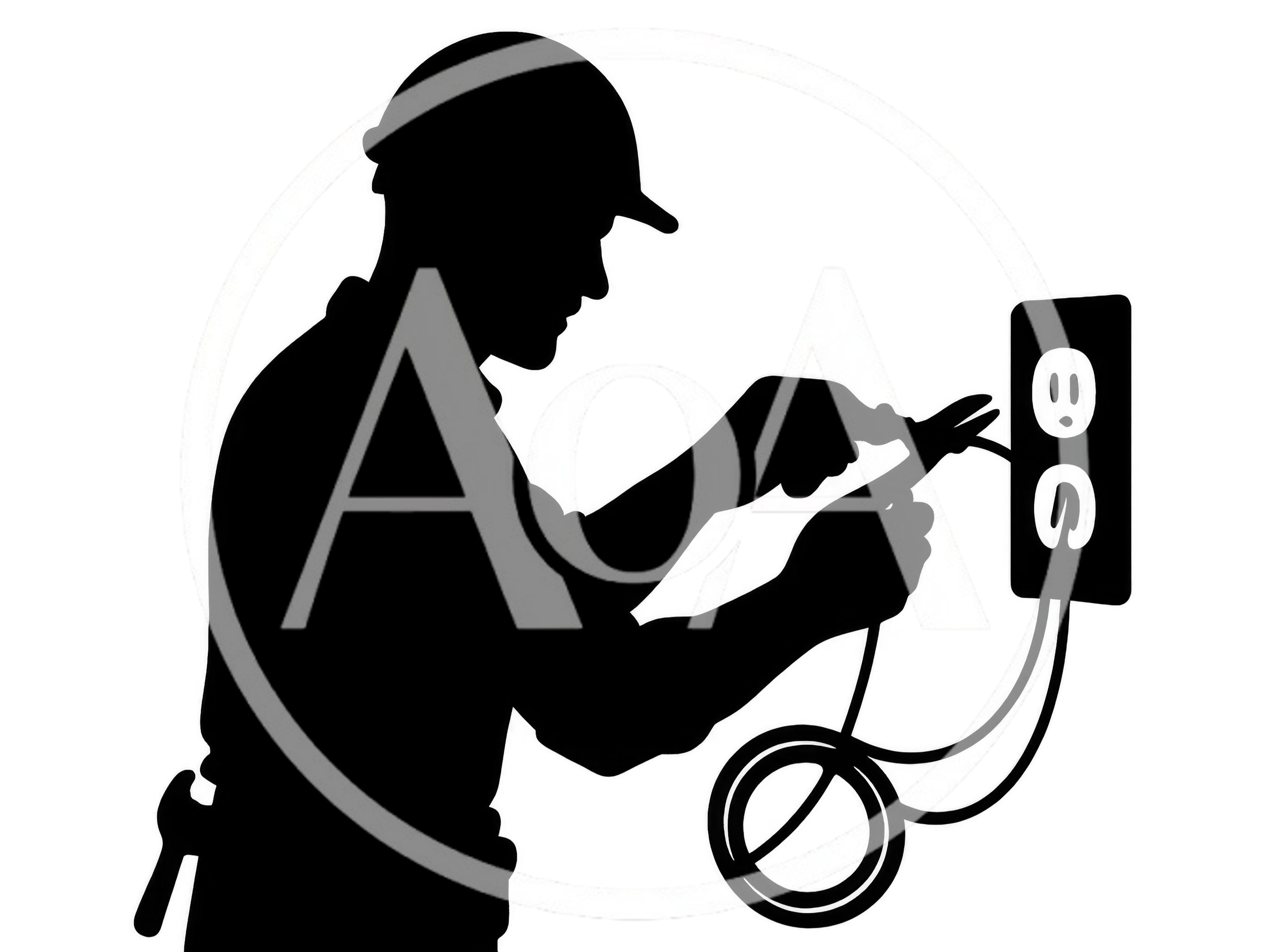 Silhouette Of An Electrician Working On A Wall Outlet