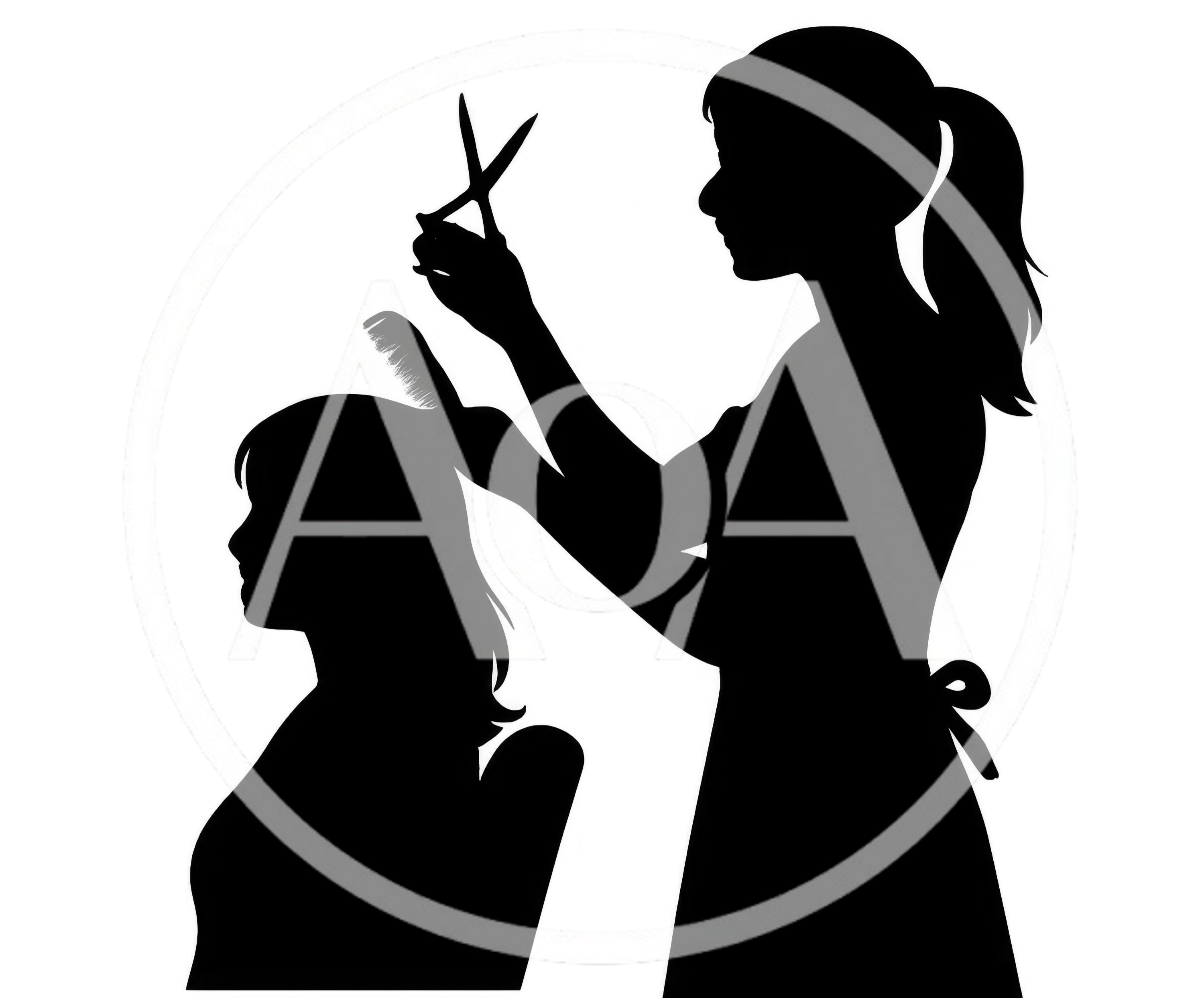 Silhouette of a Hairdresser Cutting a Client's Hair