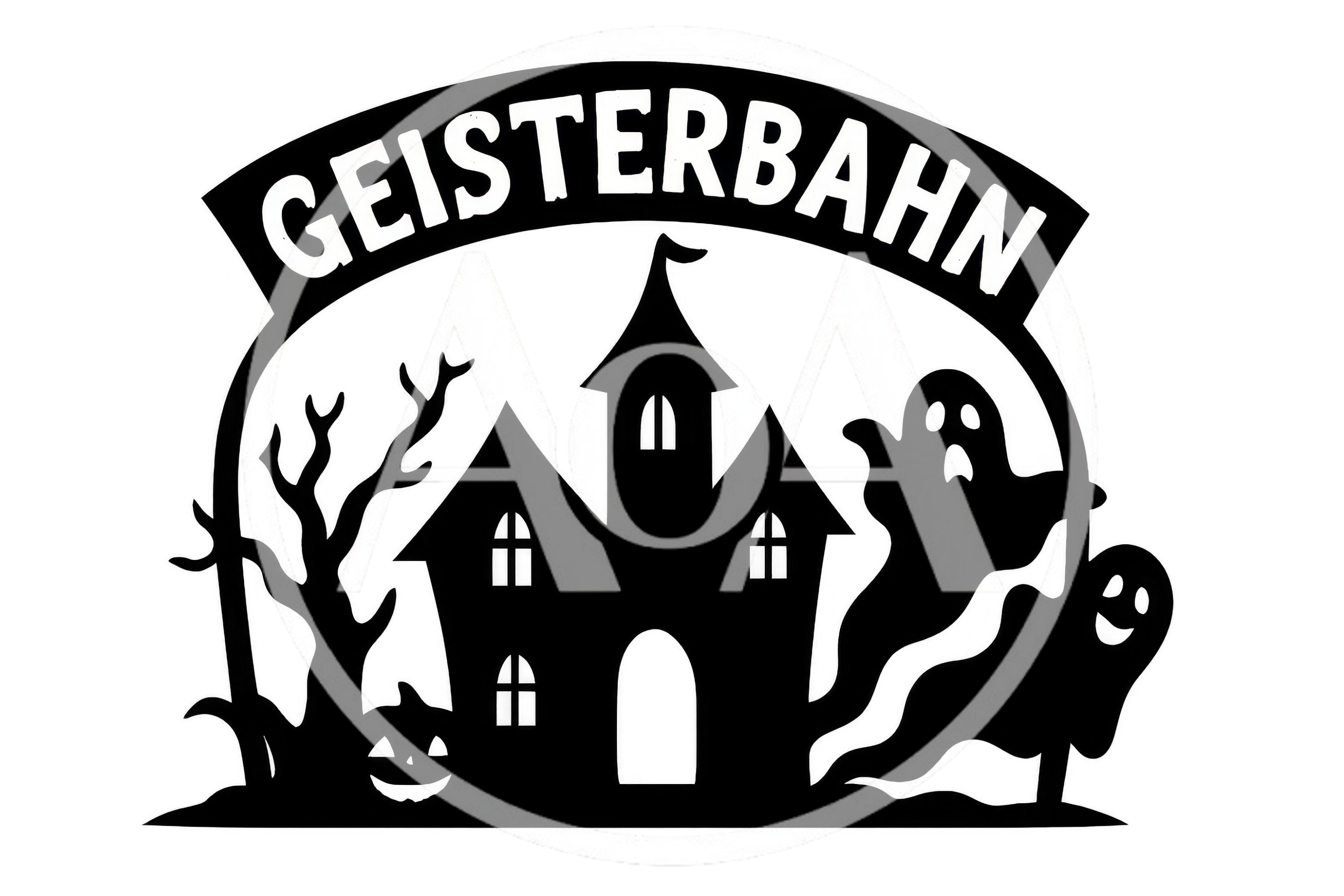 Black Silhouette Illustration of a Haunted Ghost Train