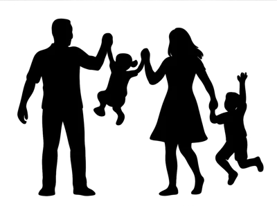 Silhouette Of A Happy Family Playing Together
