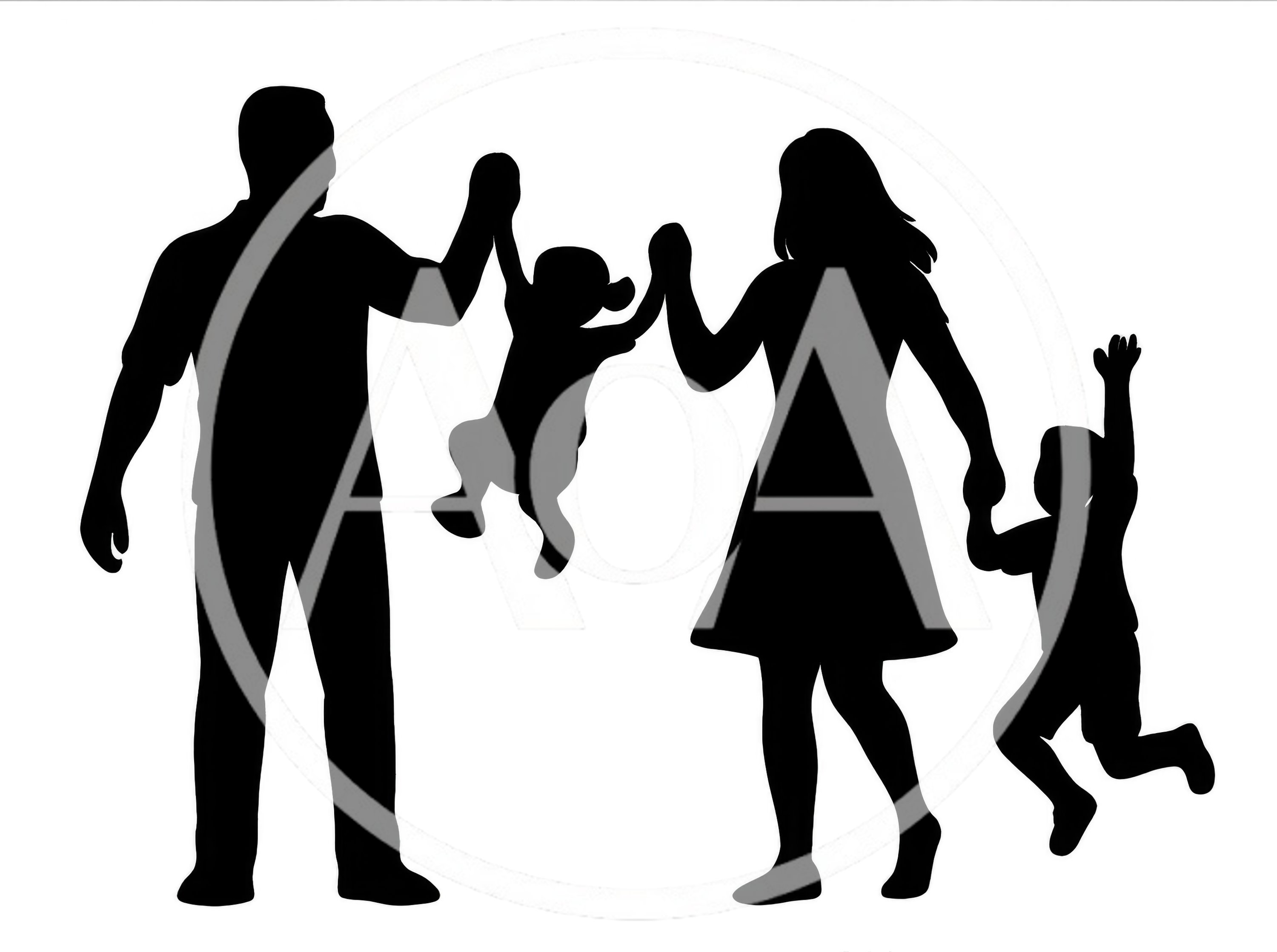 Silhouette Of A Happy Family Playing Together
