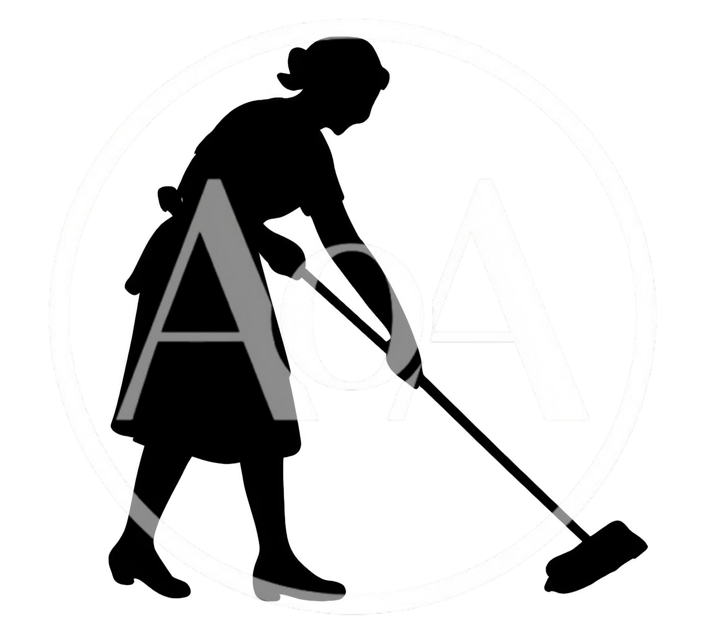 Silhouette Of A Woman Cleaning With A Mop