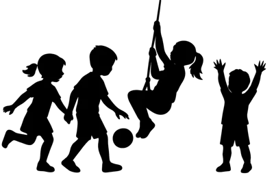 Silhouettes Of Children Playing Outdoors Together