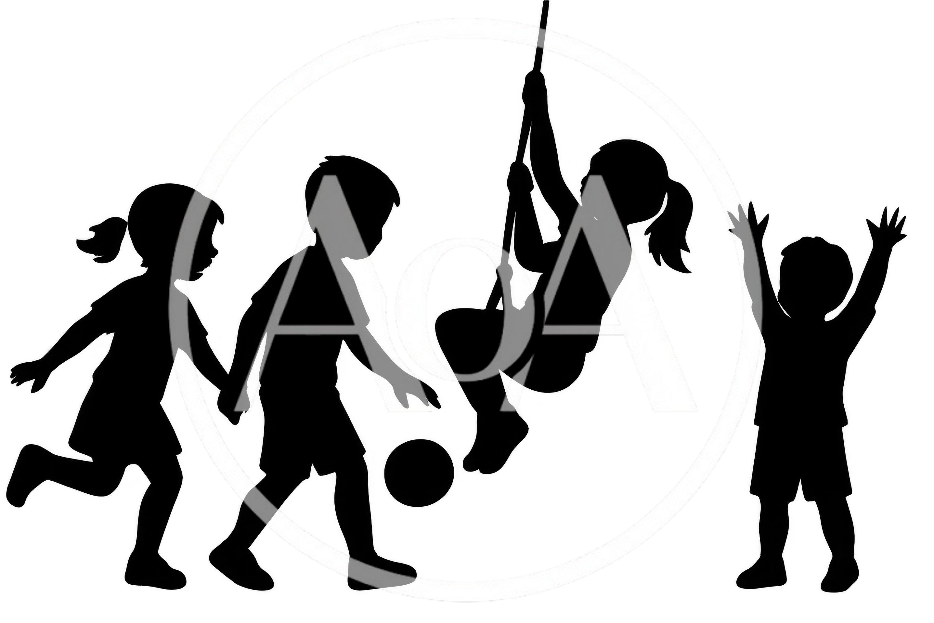 Silhouettes Of Children Playing Outdoors Together