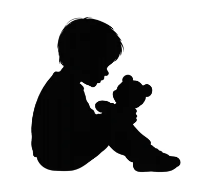 Silhouette Of A Young Child Holding A Teddy Bear