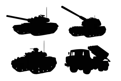 Military Tank and Rocket Launcher Silhouettes
