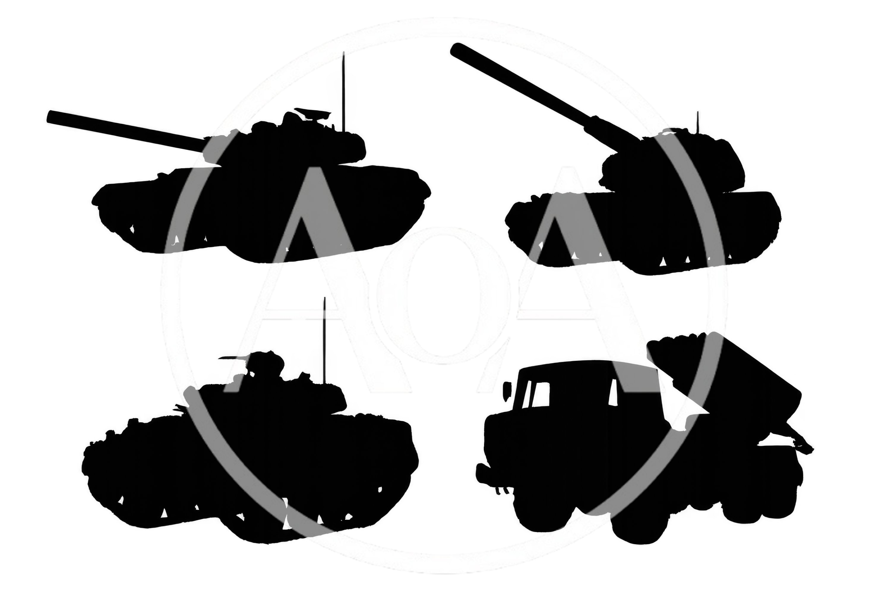 Military Tank and Rocket Launcher Silhouettes