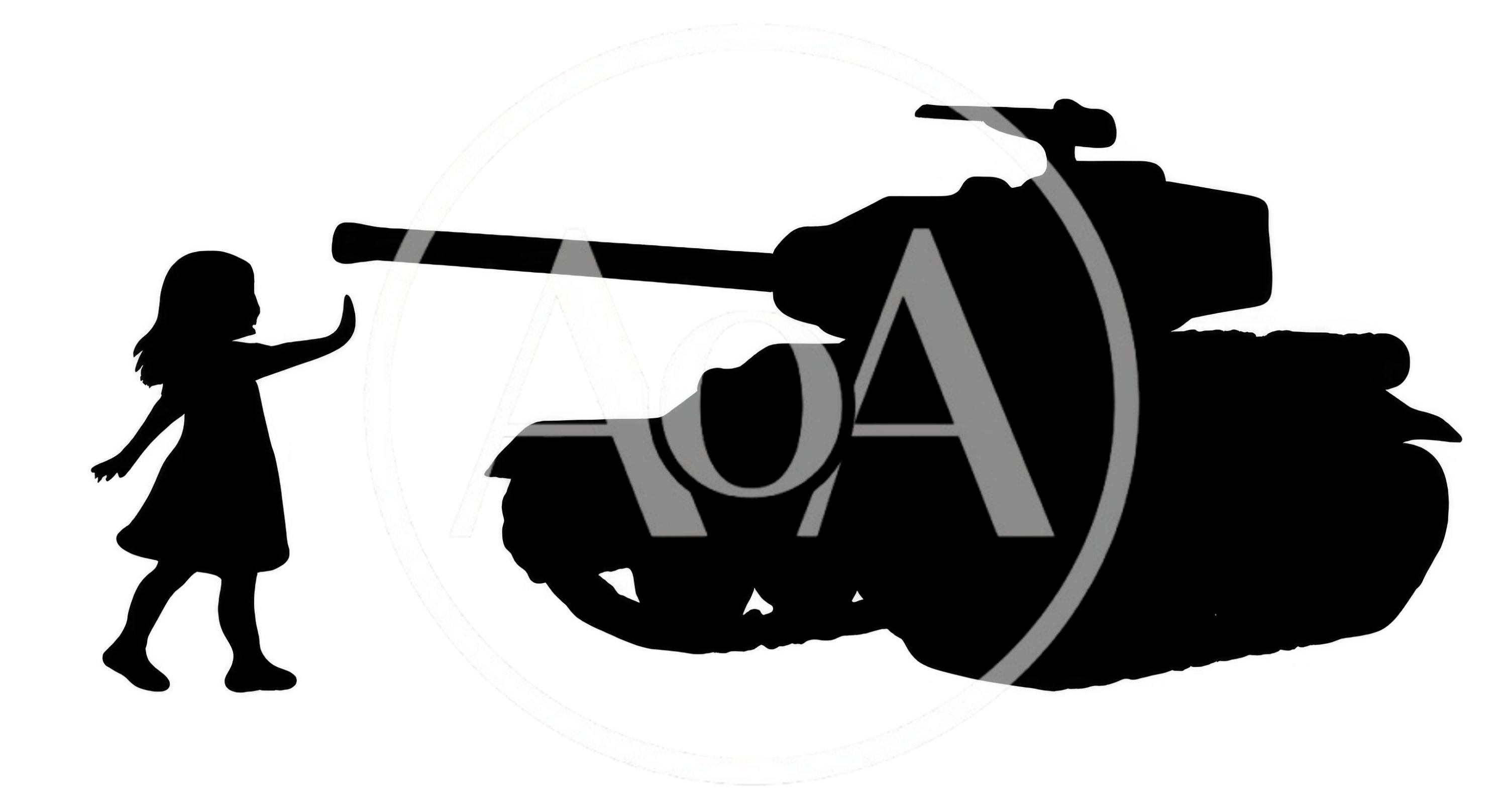 Silhouette Of A Young Girl Facing A Military Tank