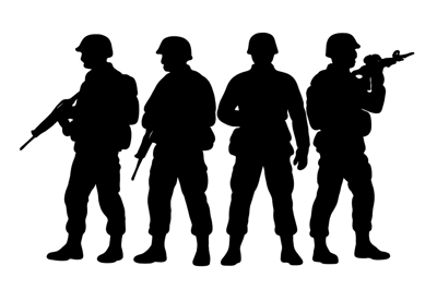Black Silhouette Silhouettes Of Four Soldiers Standing