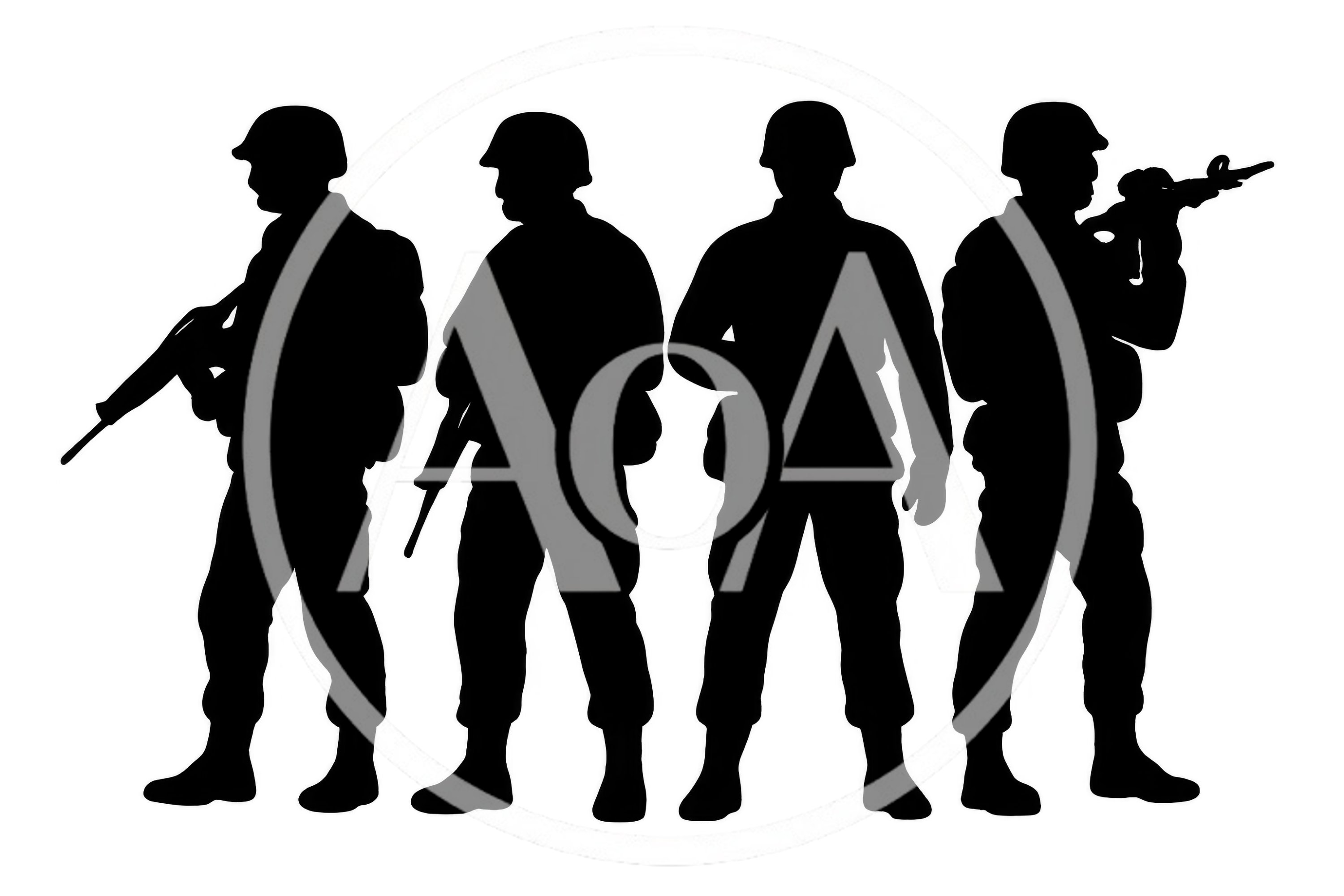 Black Silhouette Silhouettes Of Four Soldiers Standing