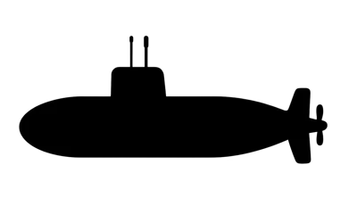 Black Silhouette Of A Submarine On White Background