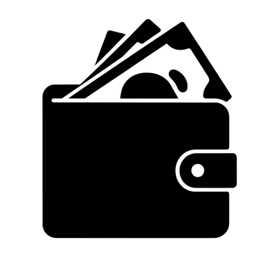 Black And White Wallet Icon With Cash