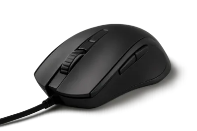 Black Wired Computer Mouse on White Background
