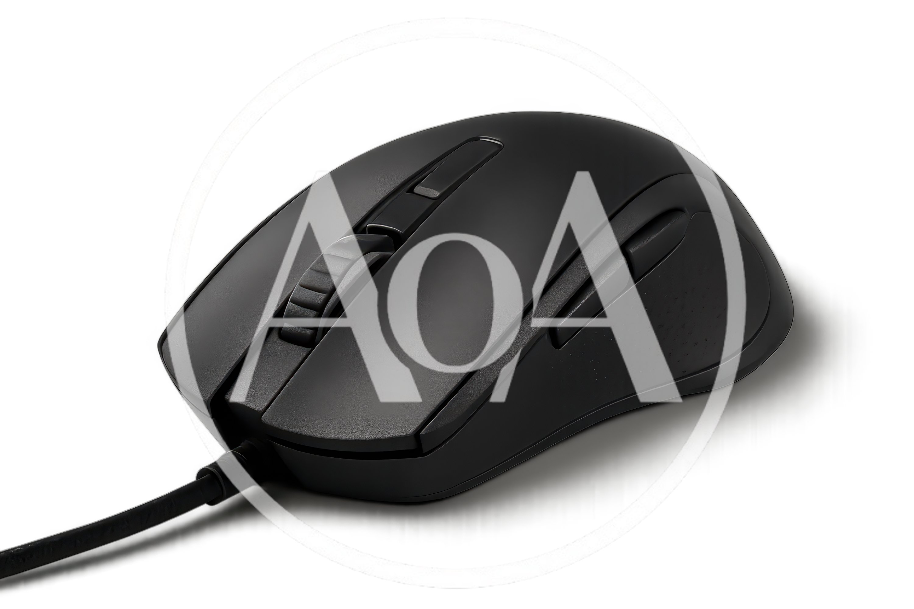 Black Wired Computer Mouse on White Background