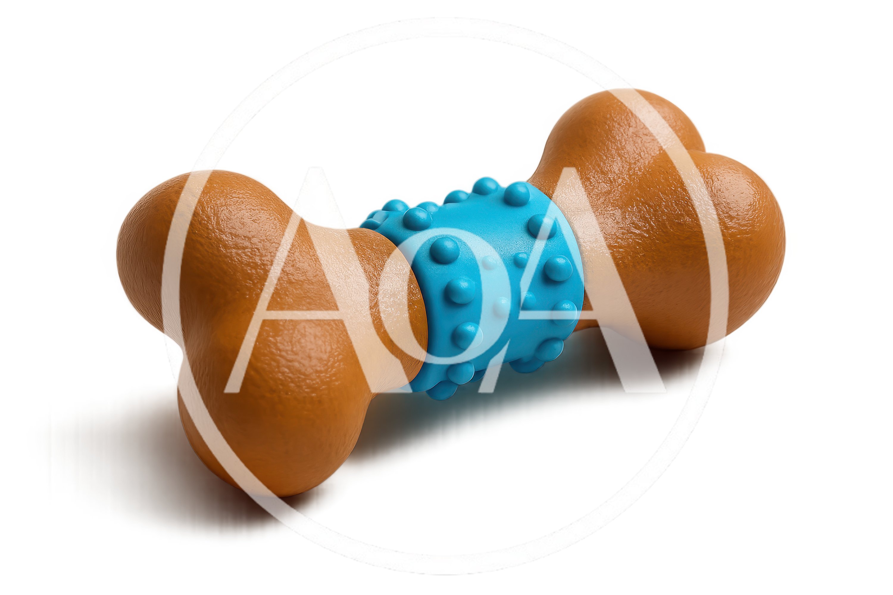 Brown Rubber Dog Bone Toy With Blue Textured Center