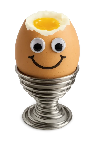 Soft Boiled Egg With Googly Eyes In Metal Cup