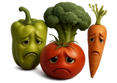 Anthropomorphic Sad Vegetables With Human Facial Expressions