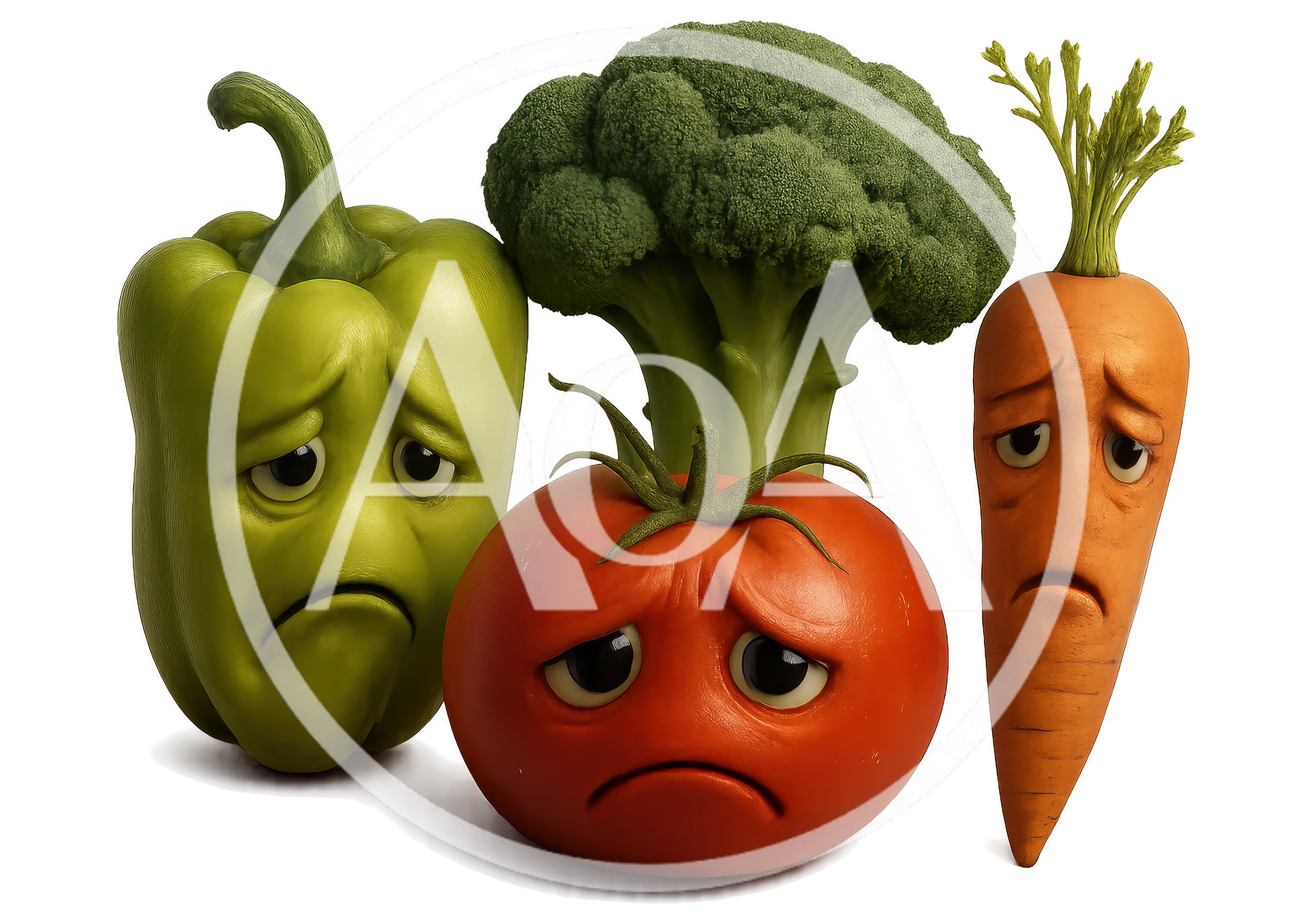 Anthropomorphic Sad Vegetables With Human Facial Expressions