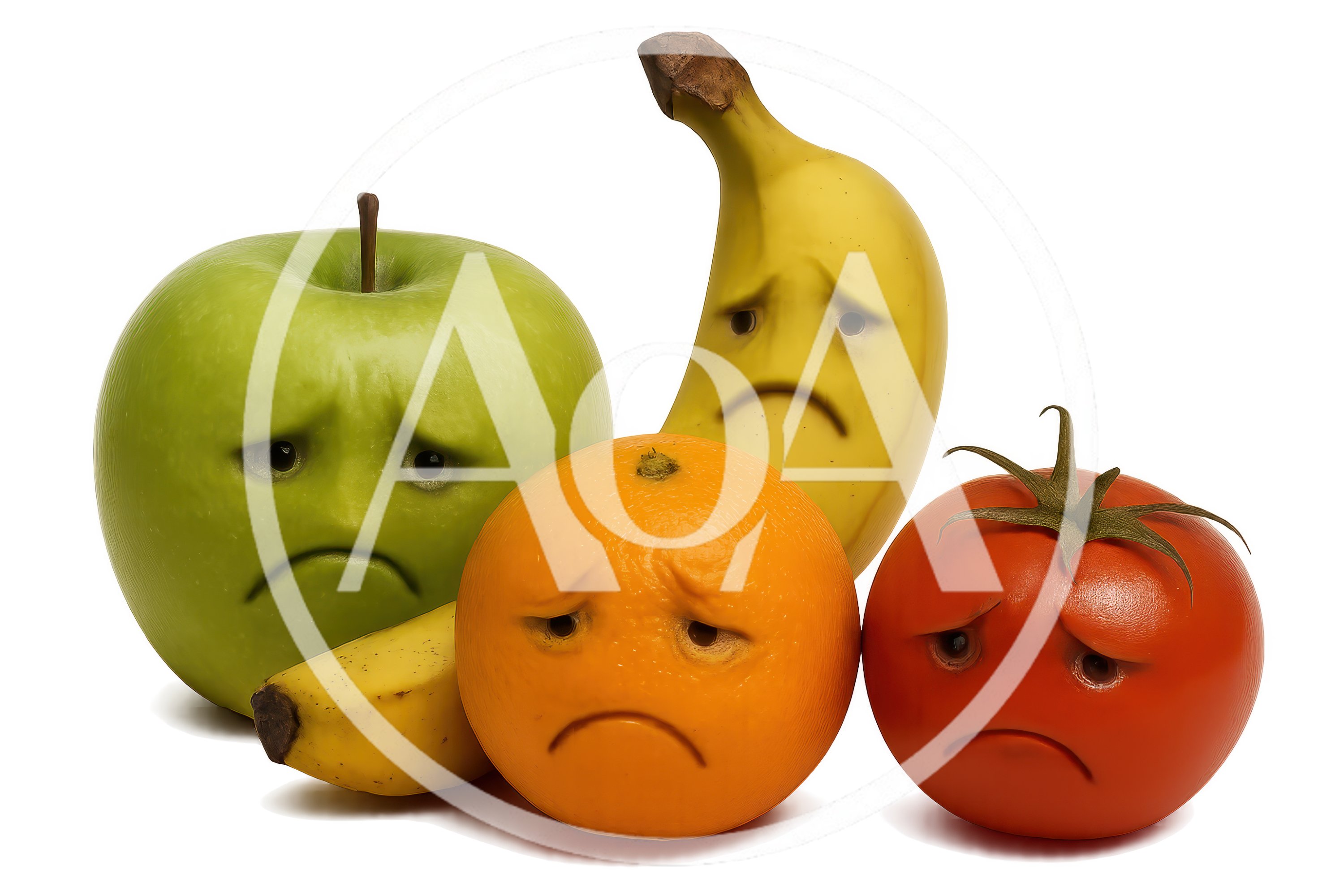 Sad Anthropomorphic Fruits With Human Facial Expressions