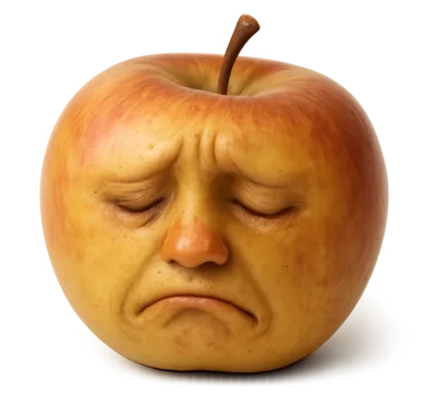 Sad Anthropomorphic Apple With Human Facial Features