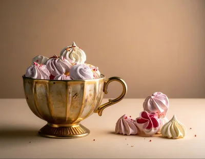 Meringue Cookies in a Vintage Gold Cup