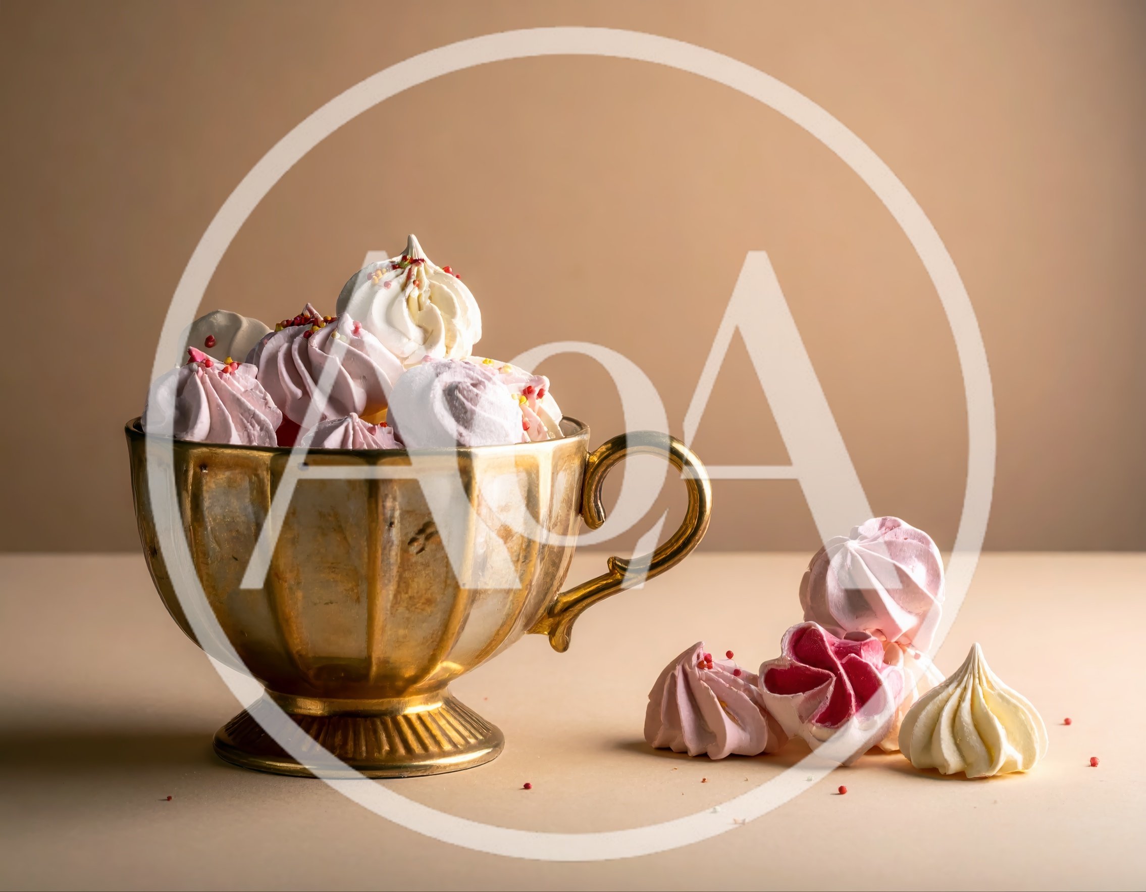 Meringue Cookies in a Vintage Gold Cup