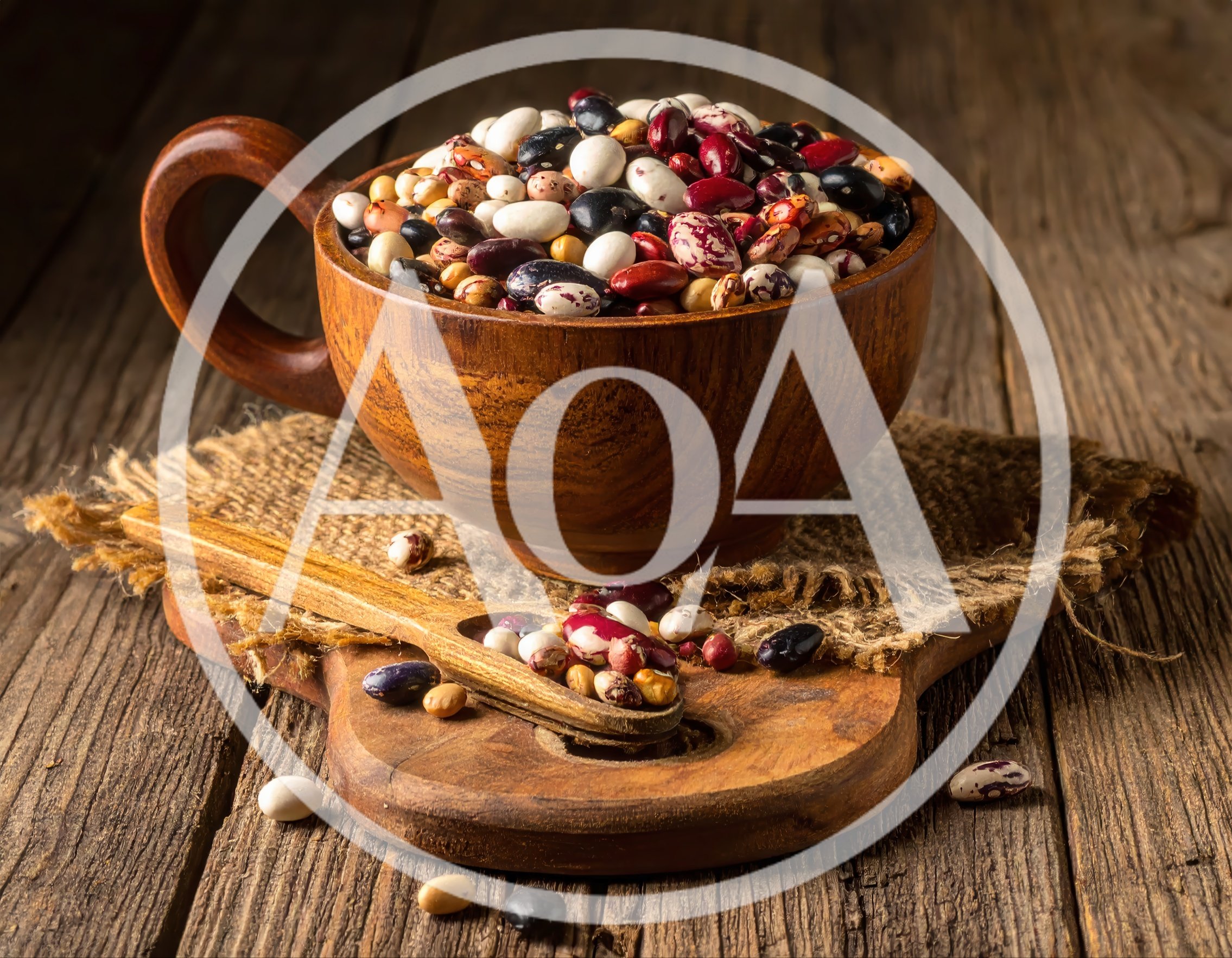Wooden Bowl Filled With Assorted Dried Beans