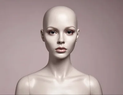 Bald Female Mannequin Head And Shoulders Portrait