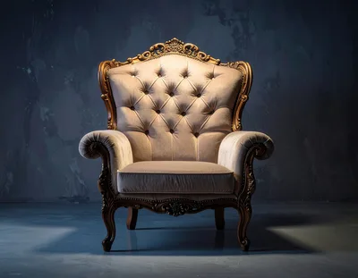 Elegant Tufted Velvet Armchair Against Dark Textured Wall