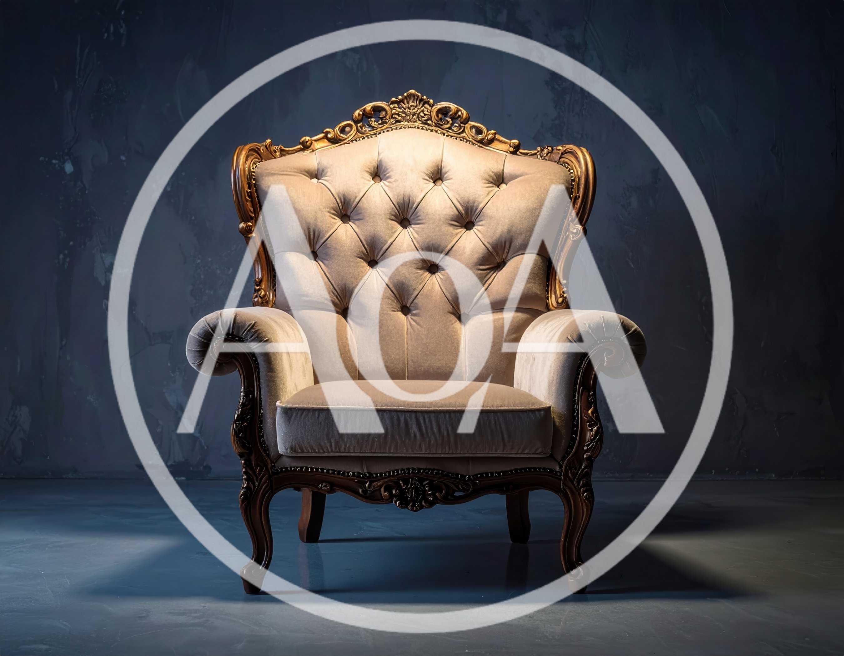 Elegant Tufted Velvet Armchair Against Dark Textured Wall